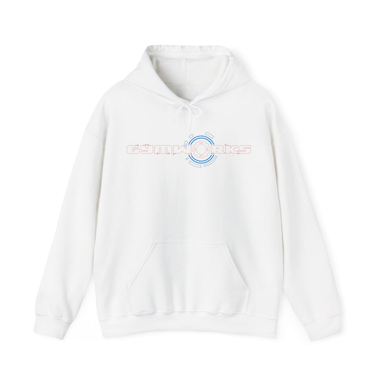 White Gymworks hoodie with text 'Crikey That's Noice' on a white background