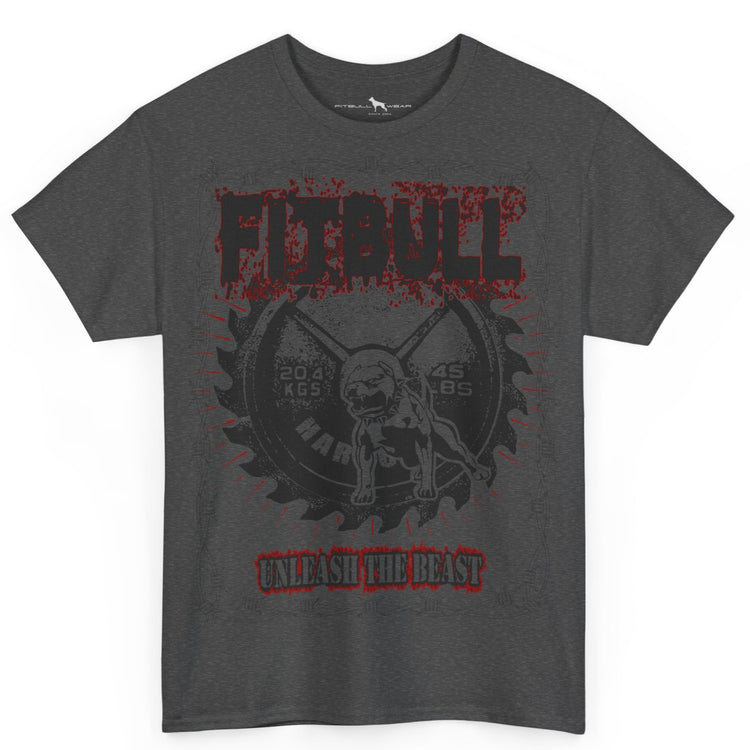 Gray t-shirt with graphic design and text on a white background