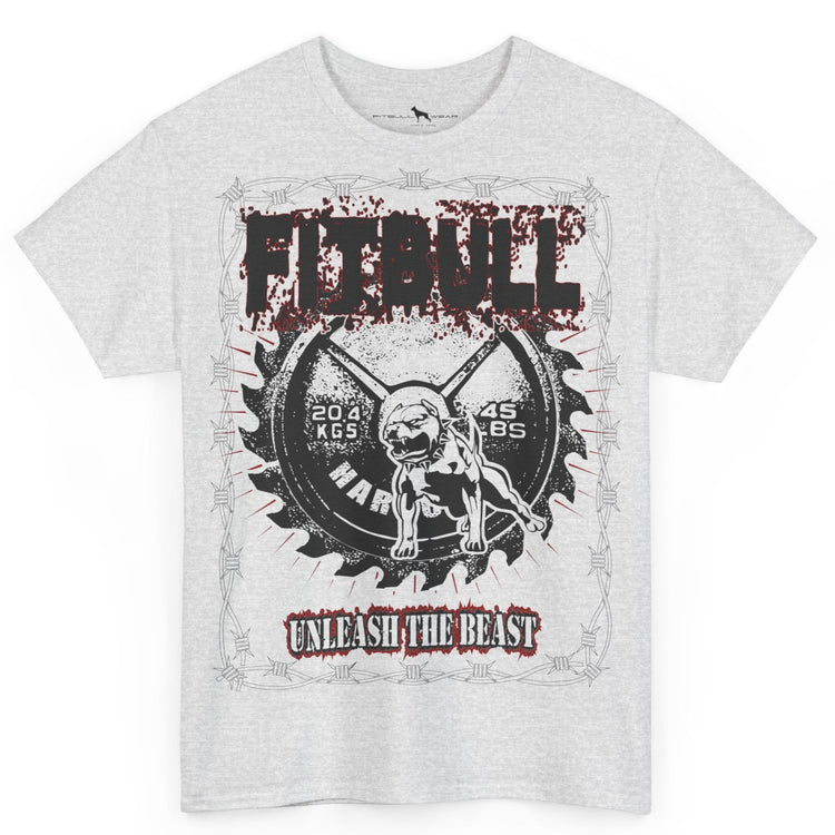 Gray t-shirt with graphic design and text on a white background