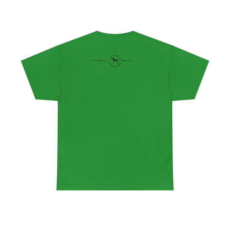 Green fitness FITBULL t-shirt with a small logo on the back against a white background