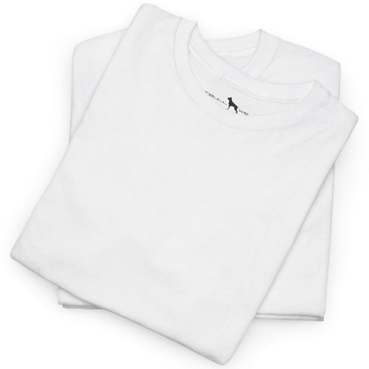 Folded white Fitbullt-shirt with a small logo on the front.
