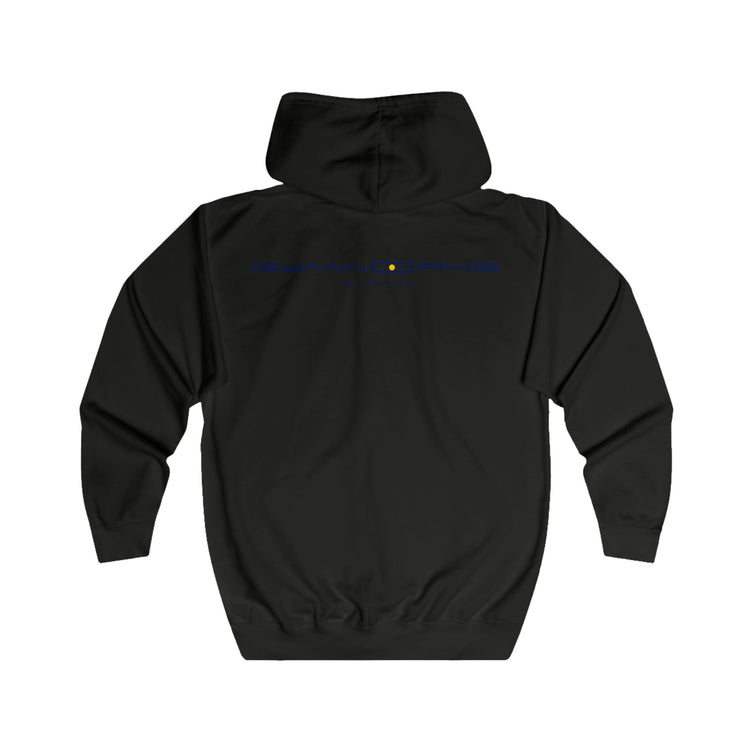 Gymworks Minimal Tech Logo Full-Zip Hoodie — Subtle Circle Emblem & Back Text