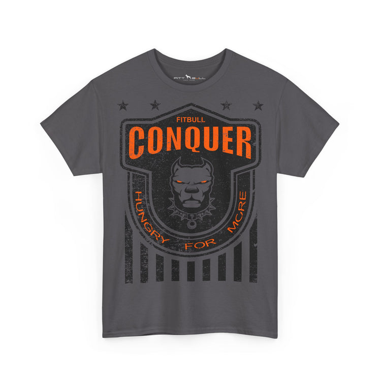 FITBULL Conquer Lion Shield Tee — Vintage Athletic Badge, Distressed Stars & Stripes