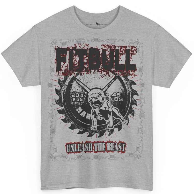 Gray t-shirt with graphic design and text on a white background