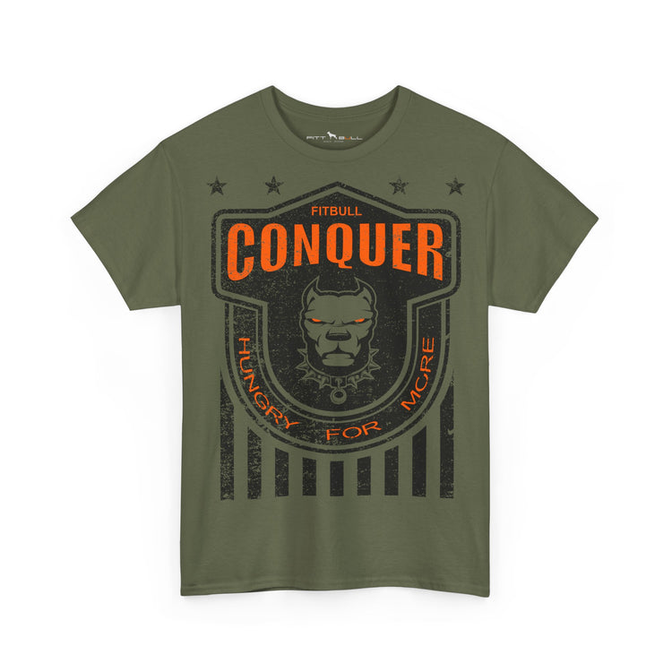 FITBULL Conquer Lion Shield Tee — Vintage Athletic Badge, Distressed Stars & Stripes