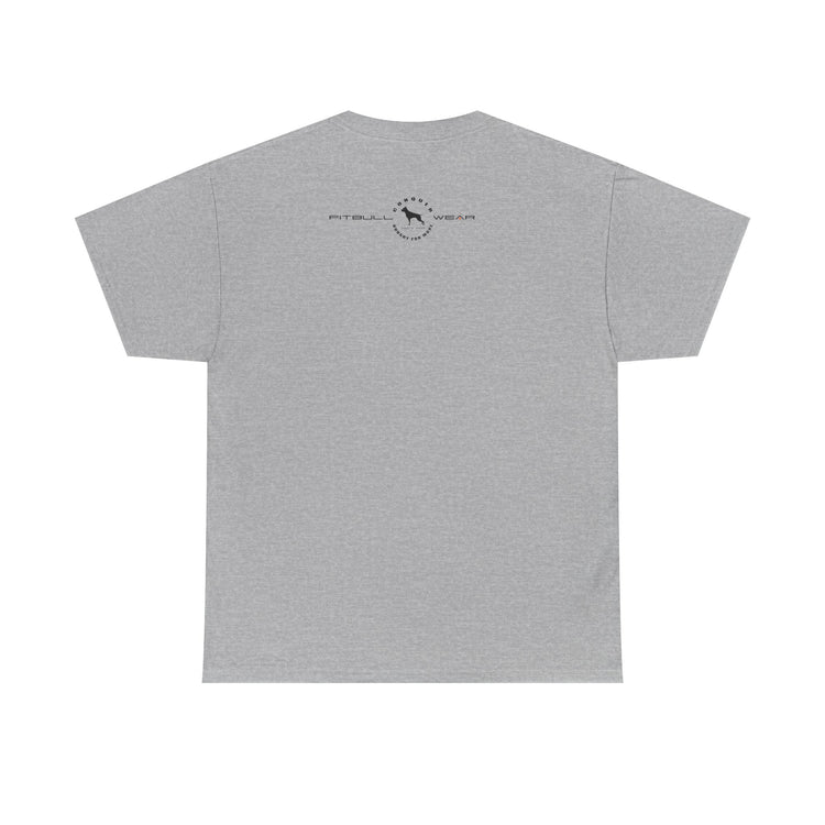 Gray FITBULL fitness t-shirt with a logo on the back against a white background