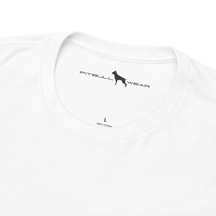 White t-shirt with Fitbull Wear logo on the front.