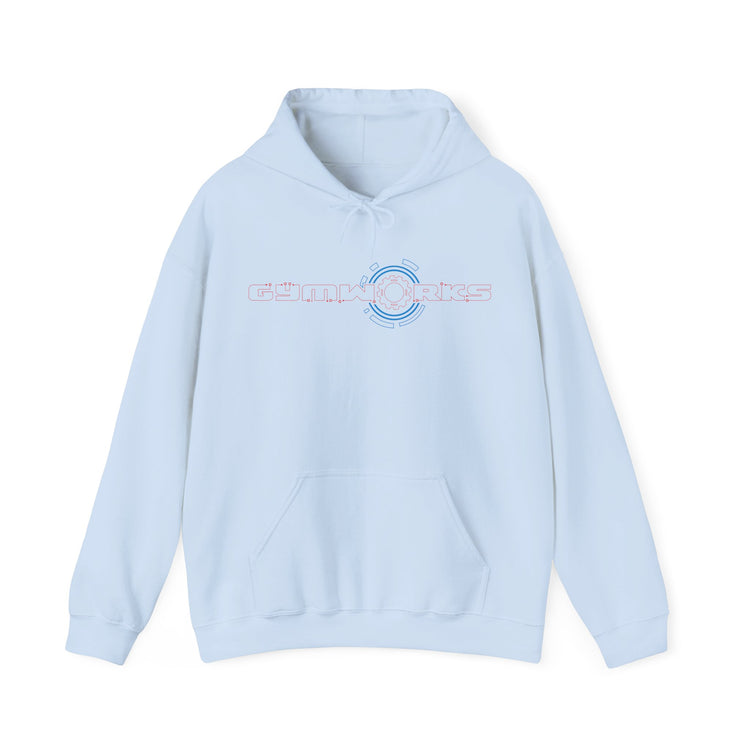 Light blue Gymworks hoodie with 'NOPE not today' text on a white background