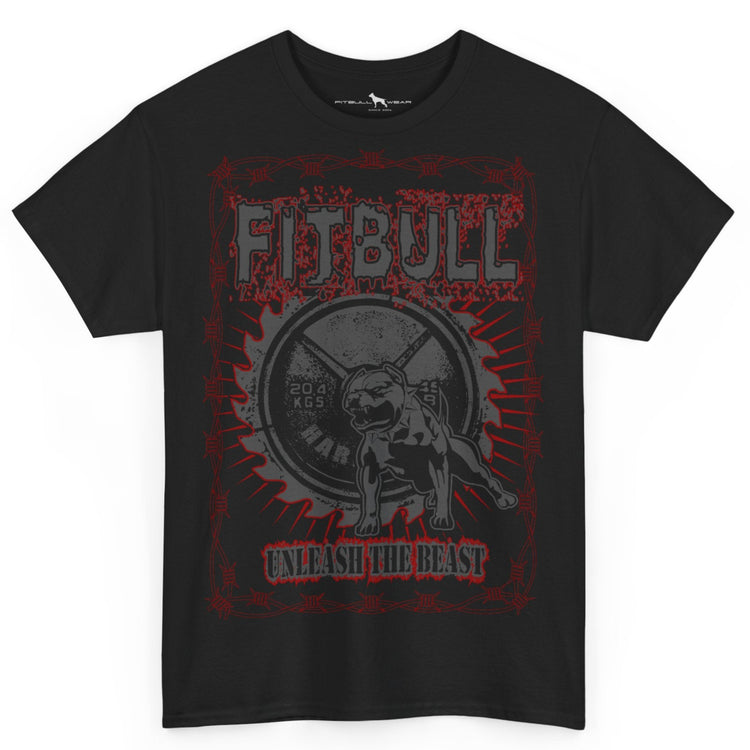 Black t-shirt with graphic design and text on a white background