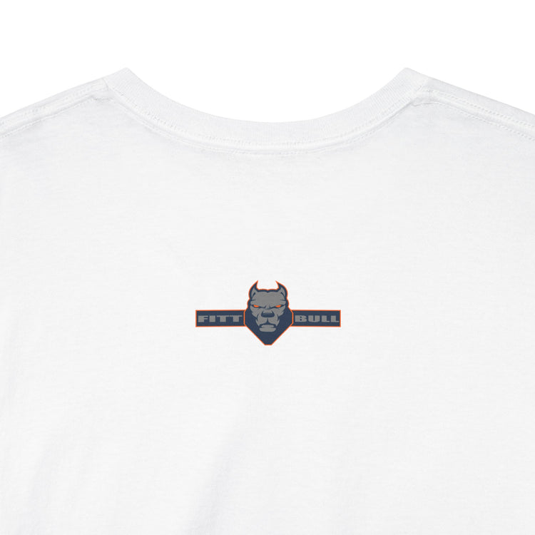 White t-shirt Fitbull with a logo on the back.