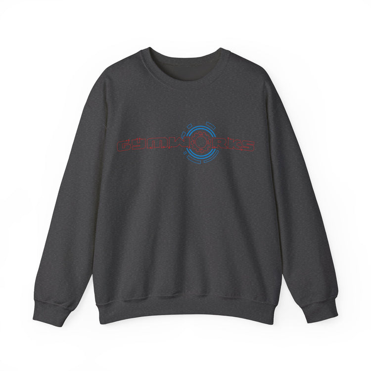 Dark gray Gymworks sweatshirt with 'broncos baseball' text on a white background