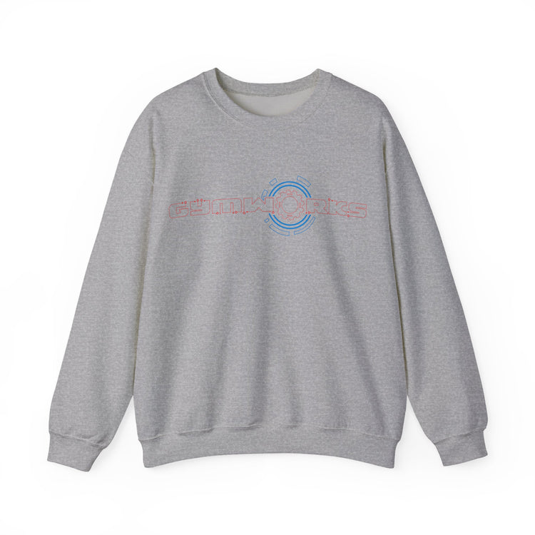 Gray Gymworks sweatshirt with a logo on a white background