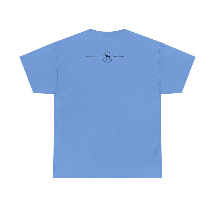 Light blue fitness FITBULL t-shirt with a small logo on the back against a white background