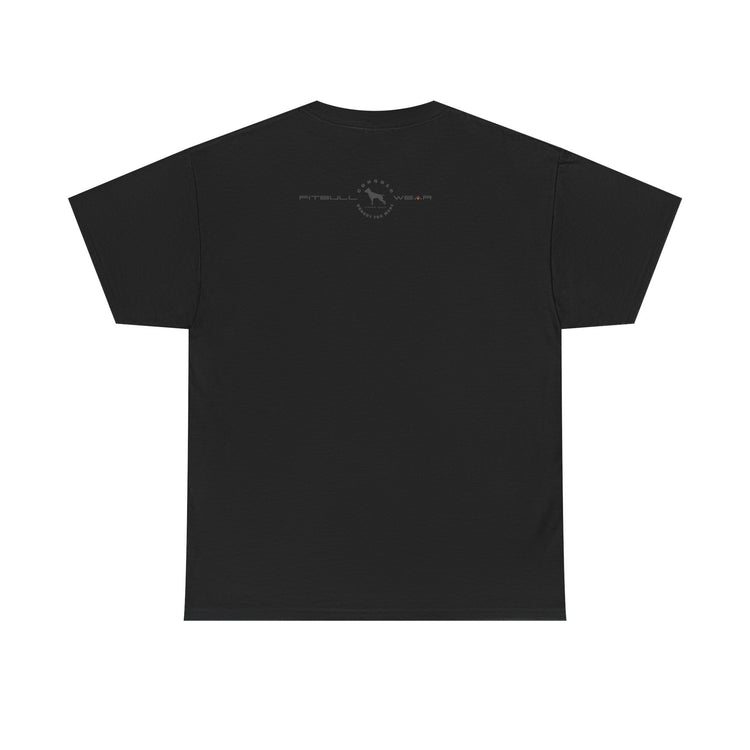 Black FITBULL fitness t-shirt with a small white logo on the back against a white background