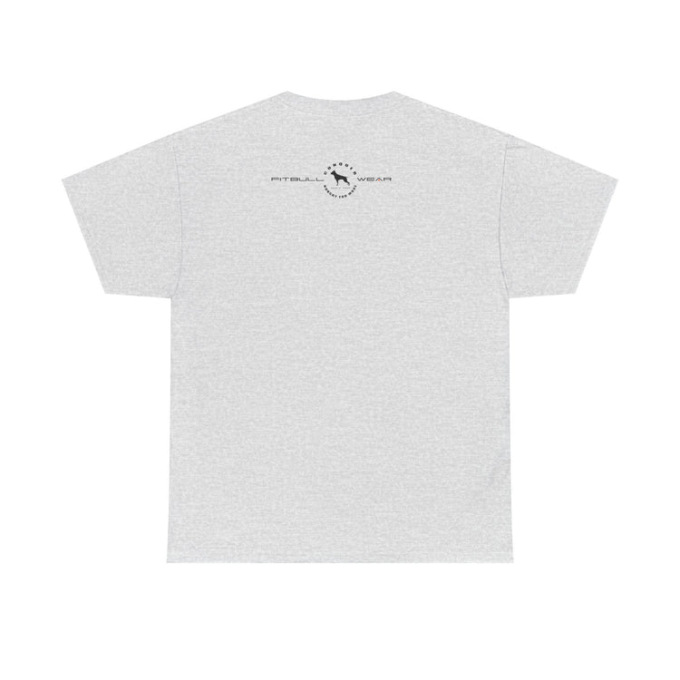 White FITBULL fitness t-shirt with a logo on the back against a white background