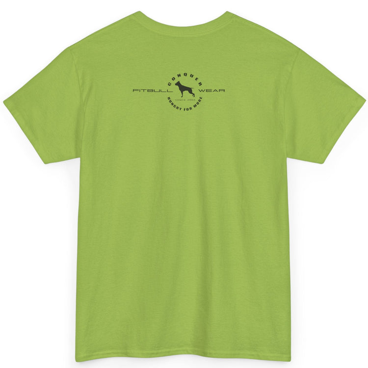 Kiwi Green t-shirt with a logo on the back against a white background