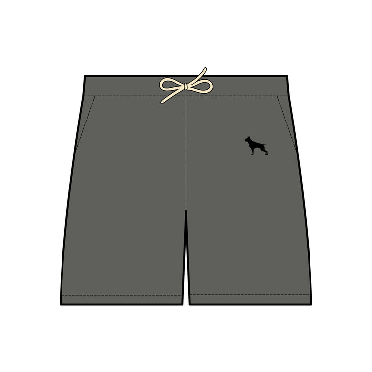 Skizze von Sportshorts mit dem Logo des Sportbekleidungsunternehmens Fitbull, милитарз farbig.