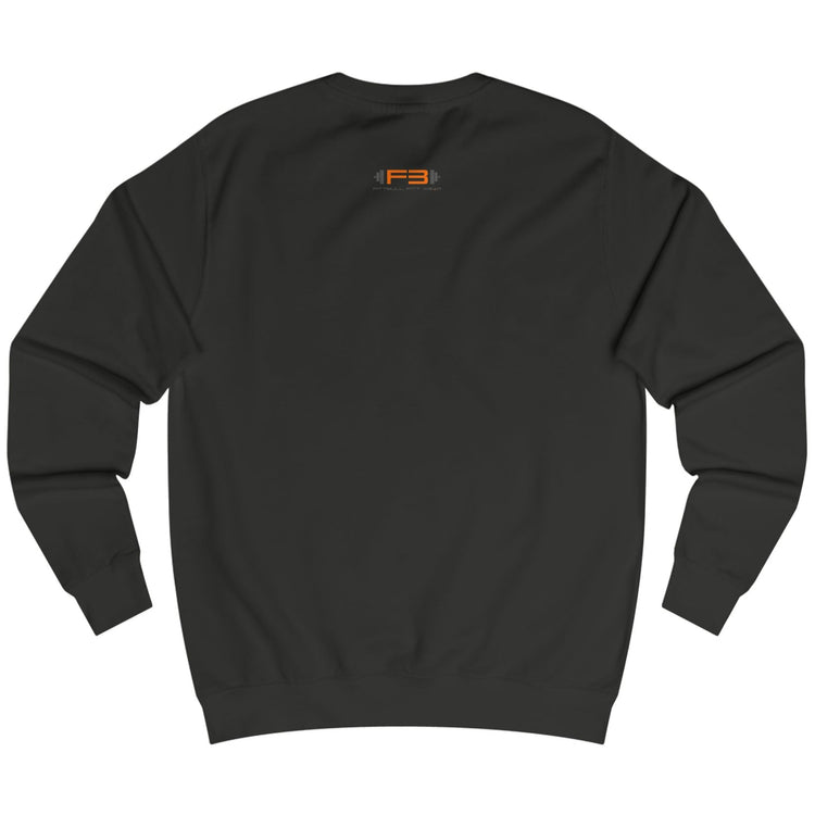 Black, sporty hoodie for fitness and crossfit by the Fitbull brand, branded with a logo, back view.