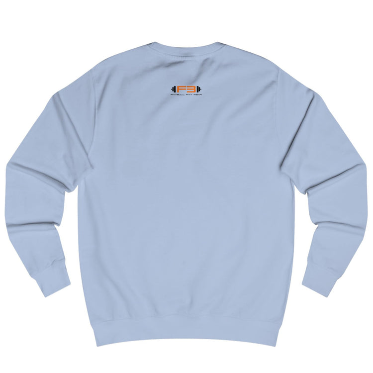 Lightblue sweatshirt Fitbull with a motivational sports brand and design graphic on the back.