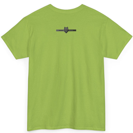 A Fitbull t-shirt with a Conquer motivational graphic design back kiwi green.