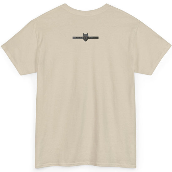 A Fitbull t-shirt with a Conquer motivational graphic design back beige.