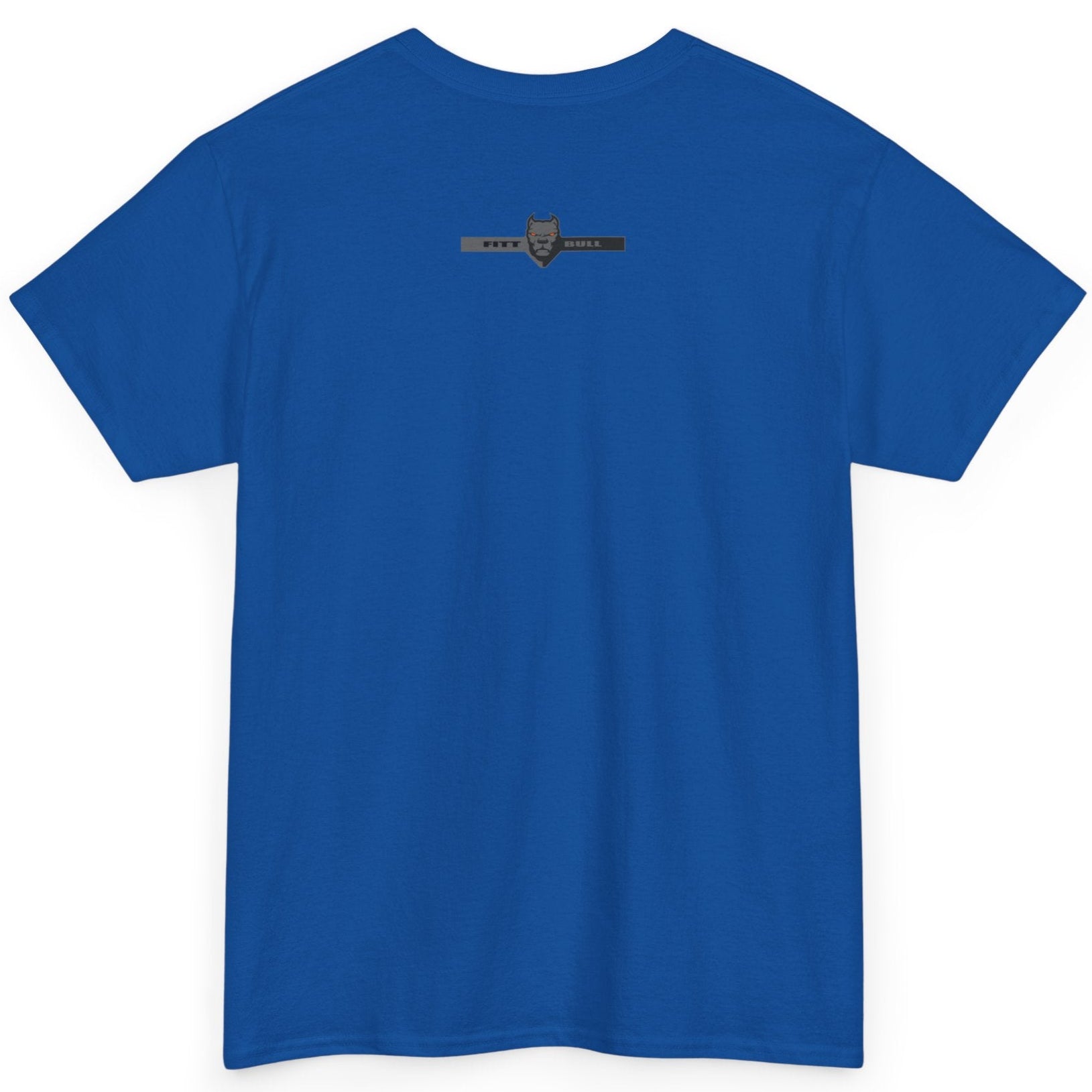 A Fitbull t-shirt with a Conquer motivational graphic design back blue.