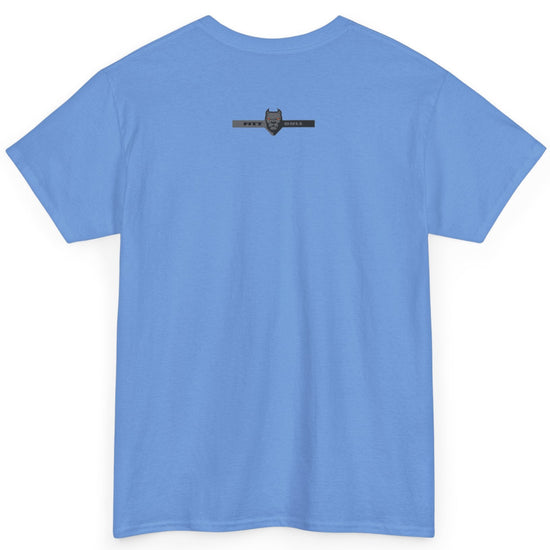 A Fitbull t-shirt with a Conquer motivational graphic design back carollina blue.