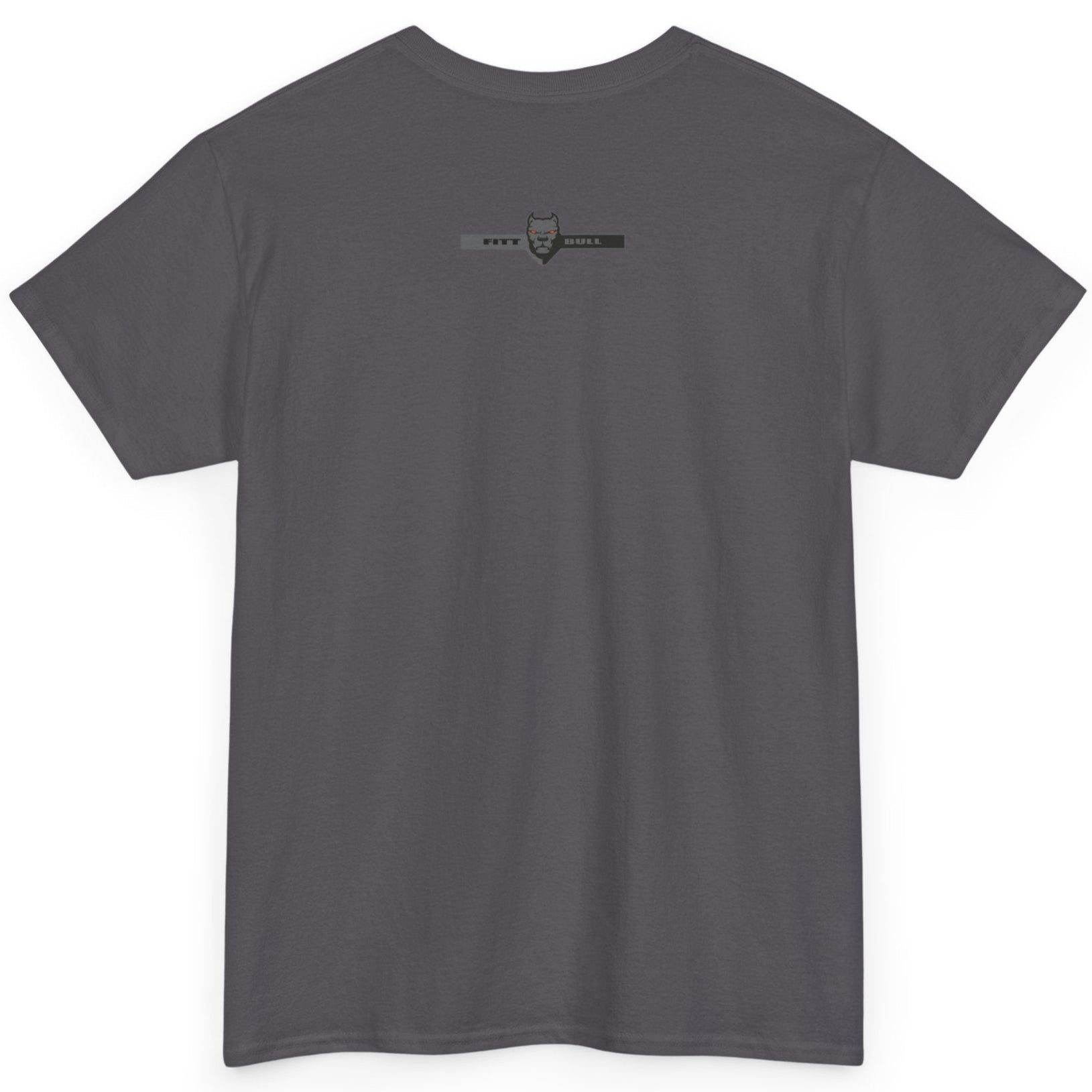A Fitbull t-shirt with a Conquer motivational graphic design back charcoal.