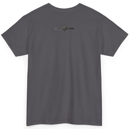 A Fitbull t-shirt with a Conquer motivational graphic design back charcoal.