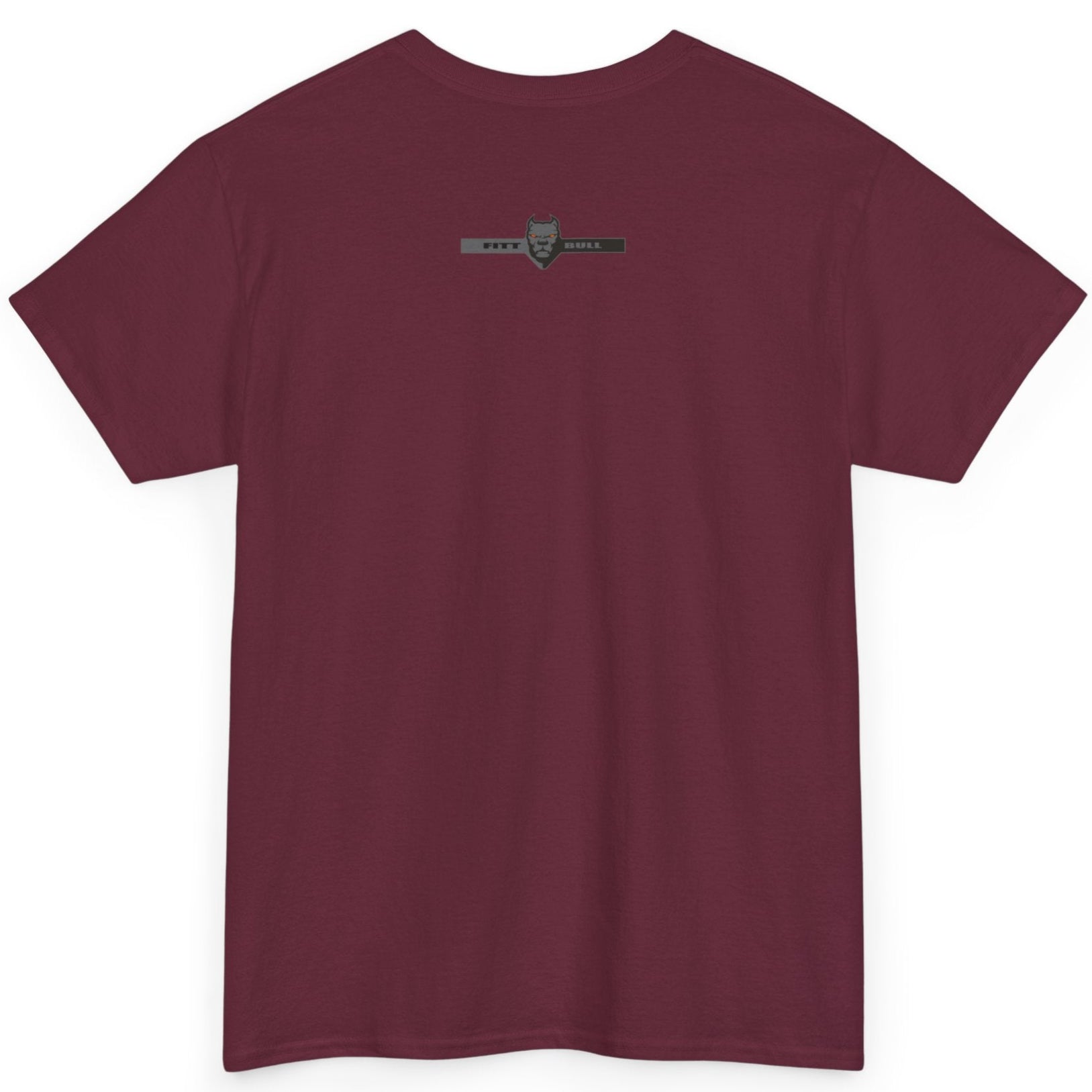 A Fitbull t-shirt with a Conquer motivational graphic design back maroon.