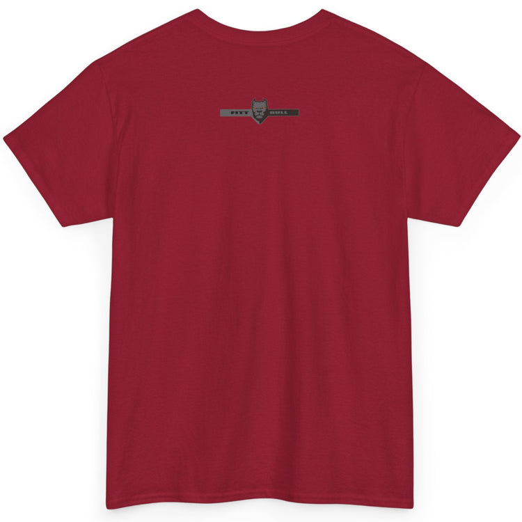 A Fitbull t-shirt with a Conquer motivational graphic design back red.