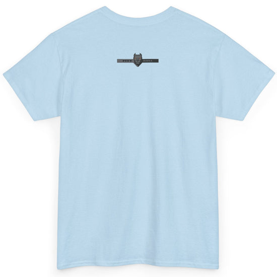 A Fitbull t-shirt with a Conquer motivational graphic design back sky blue.