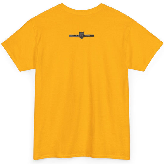 A Fitbull t-shirt with a Conquer motivational graphic design back yellow.
