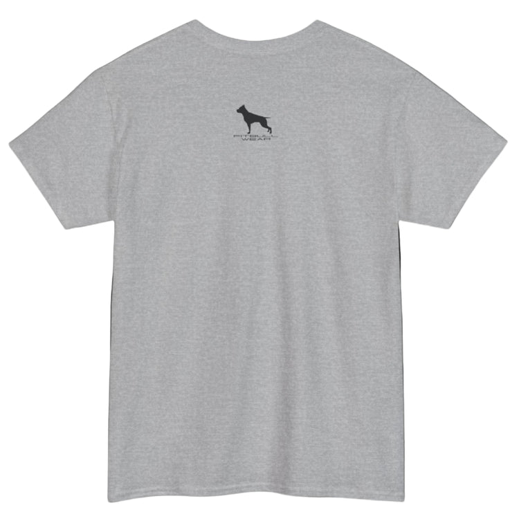 Silver grey Fitbull fitnes gym T-shirt with a logo on the back side view.