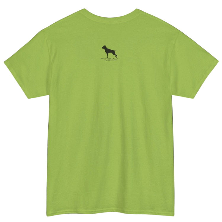 Kiwi Fitbull T-shirt with a logo on the outer neck d view.