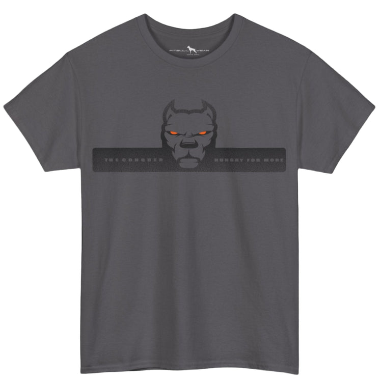 Sport grey Fitbull fitnes gym T-shirt with a logo on the front view.