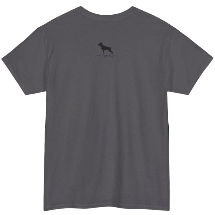 Sharcoal Fitbull T-shirt with a logo on the outer neck view.