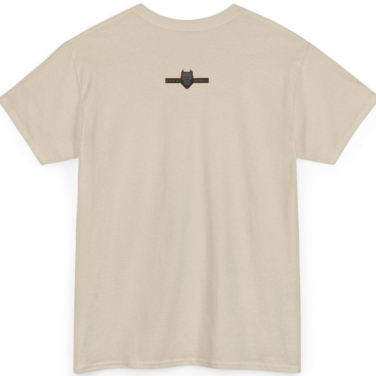 Beige Fitbull t-shirt with a small black logo on the back. Fitness and Bodybuilding motivating.