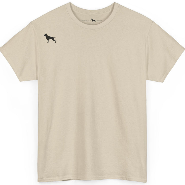 Beige Fitbull t-shirt with a small black logo on the front. Fitness and Bodybuilding motivating.