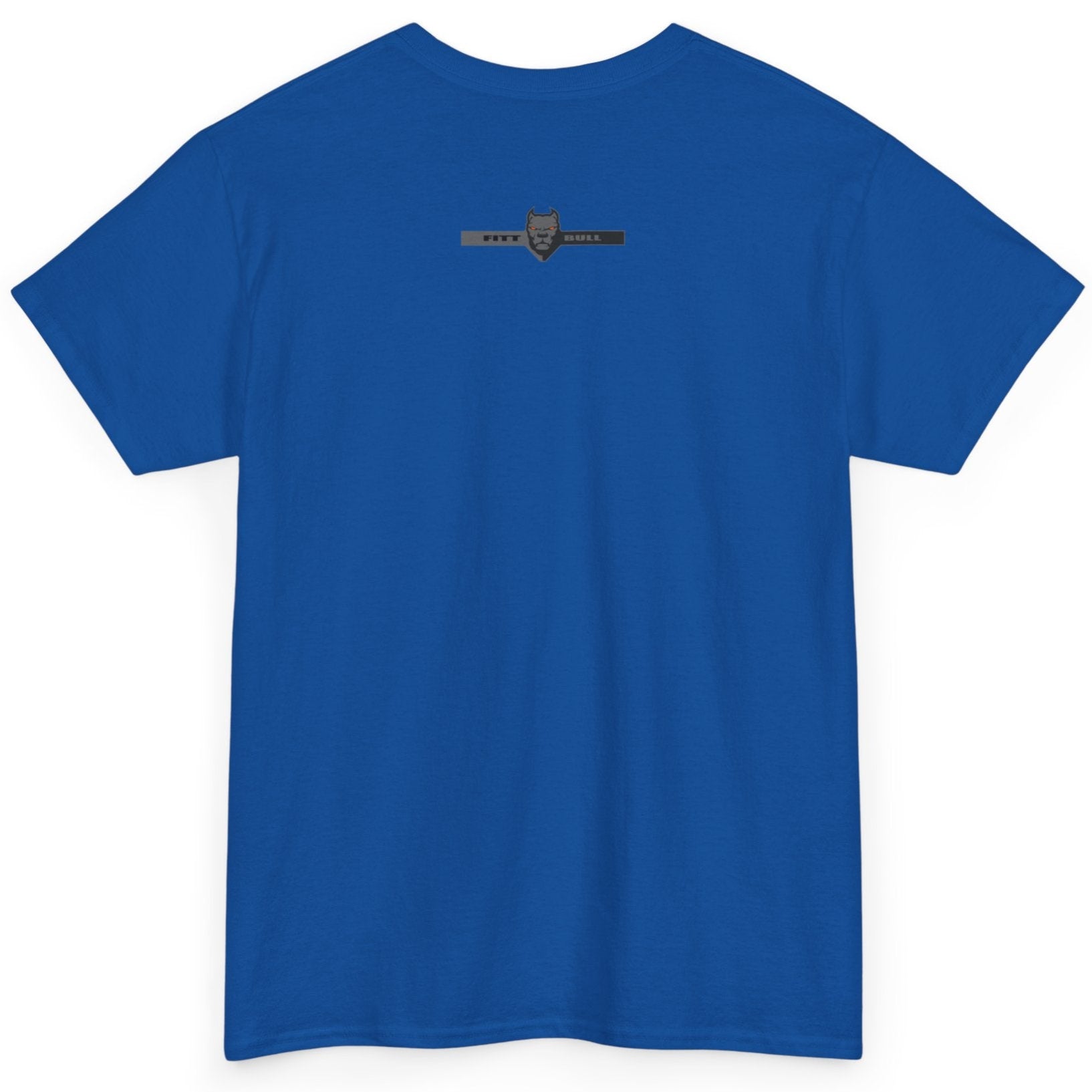 A  blue bodybuilding spotry 'Fitbull' t-shirt witnt logo and mitvation design back.