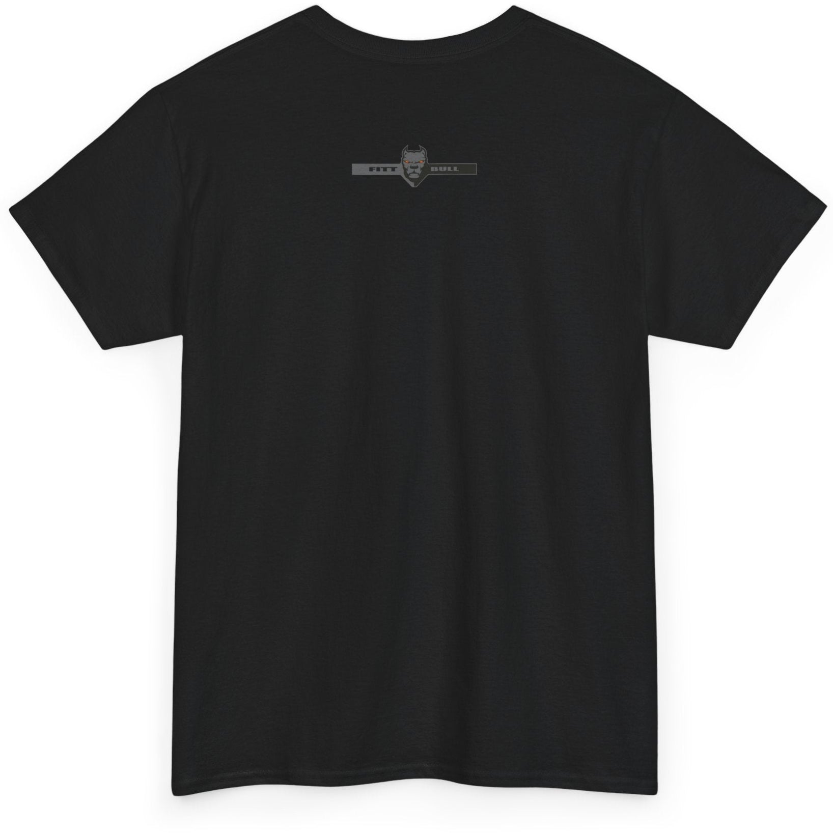A  black bodybuilding spotry 'Fitbull' t-shirt witnt logo and mitvation design back.