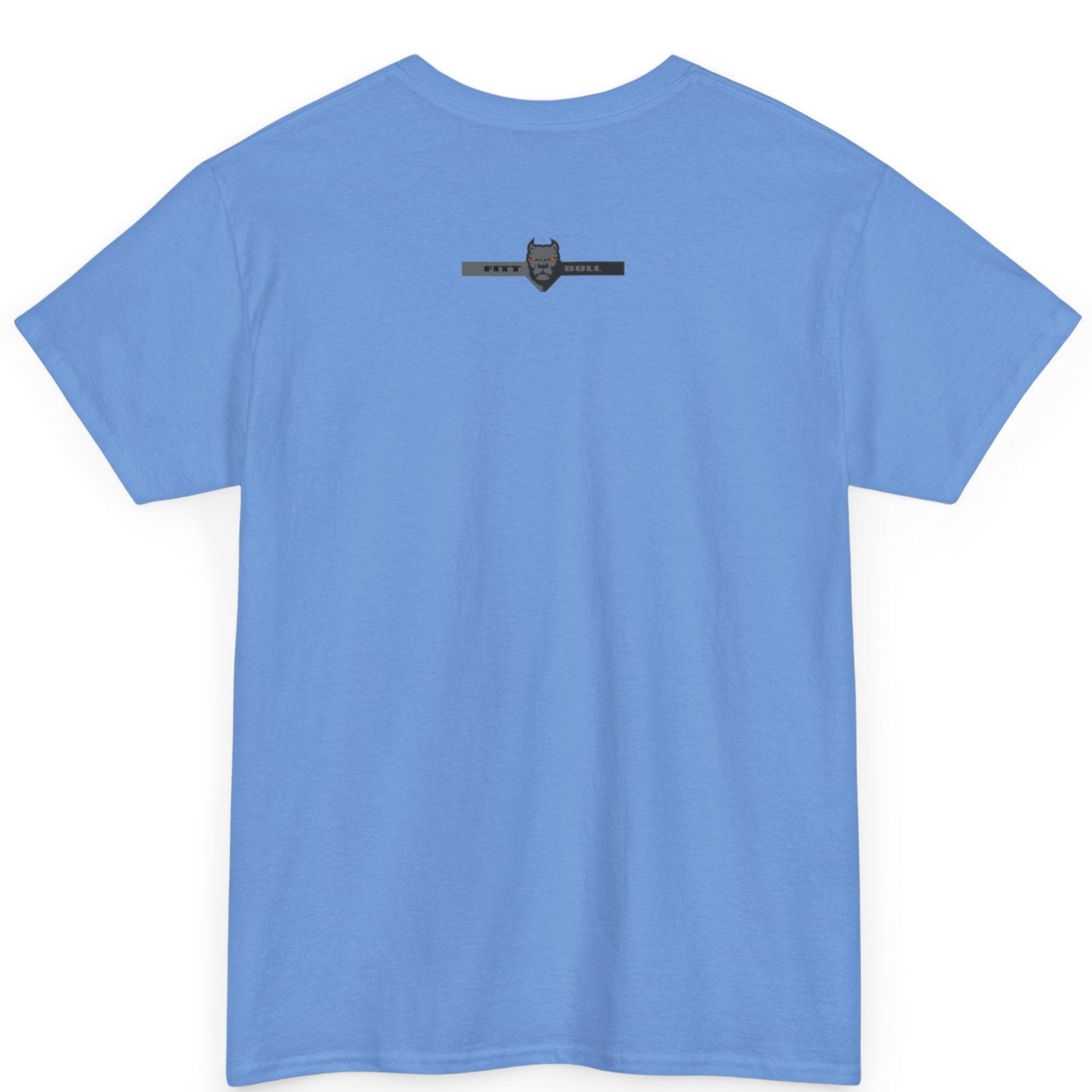 A  carolina blue bodybuilding spotry 'Fitbull' t-shirt witnt logo and mitvation design back.