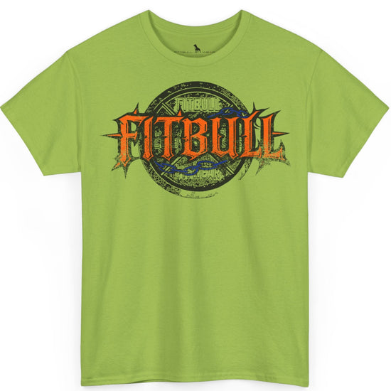 A  kiwi green bodybuilding spotry 'Fitbull' t-shirt witnt logo and mitvation design.