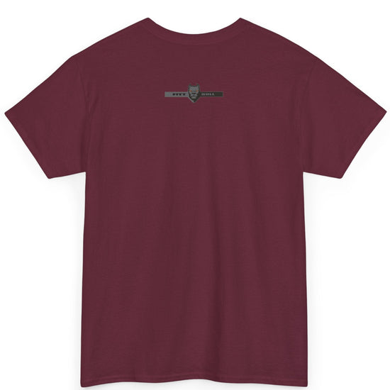 A  maroon bodybuilding spotry 'Fitbull' t-shirt witnt logo and mitvation design back.