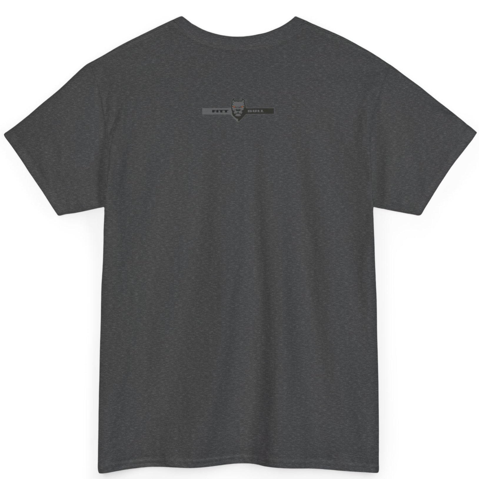 A  dark grey bodybuilding spotry 'Fitbull' t-shirt witnt logo and mitvation design back.