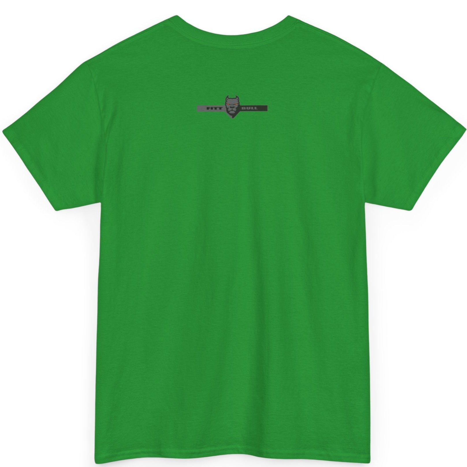 A  green bodybuilding spotry 'Fitbull' t-shirt witnt logo and mitvation design back.