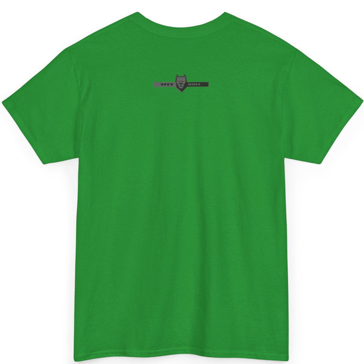A  green bodybuilding spotry 'Fitbull' t-shirt witnt logo and mitvation design back.