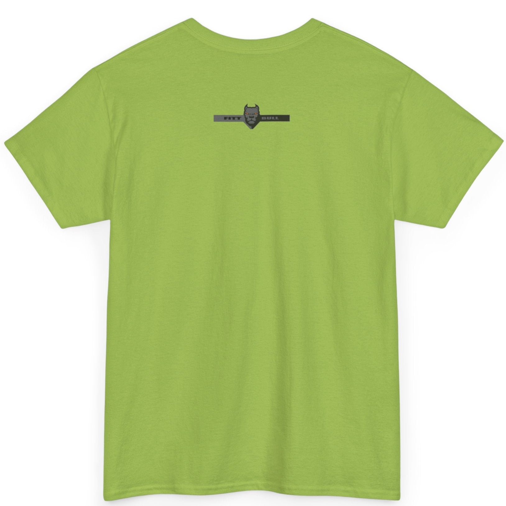 A  kiwi green bodybuilding spotry 'Fitbull' t-shirt witnt logo and mitvation design back.