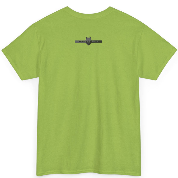 A  kiwi green bodybuilding spotry 'Fitbull' t-shirt witnt logo and mitvation design back.