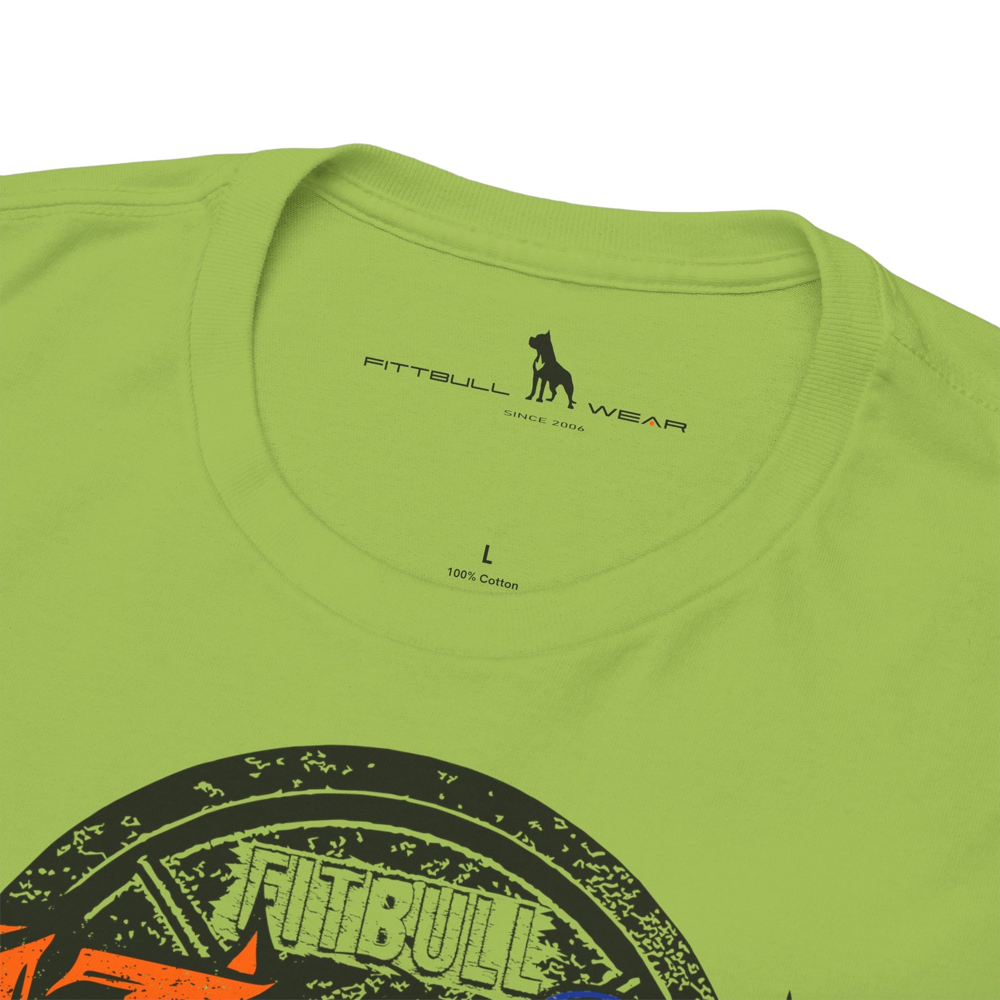 Green t-shirt with Fitbull Wear logo and branding on a white background
